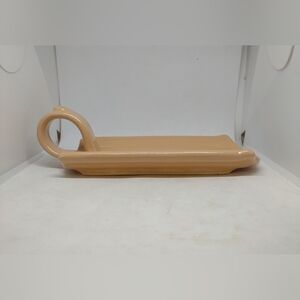 Vintage Handmade Pottery Tan Butter Sled Open Butter Dish Plate